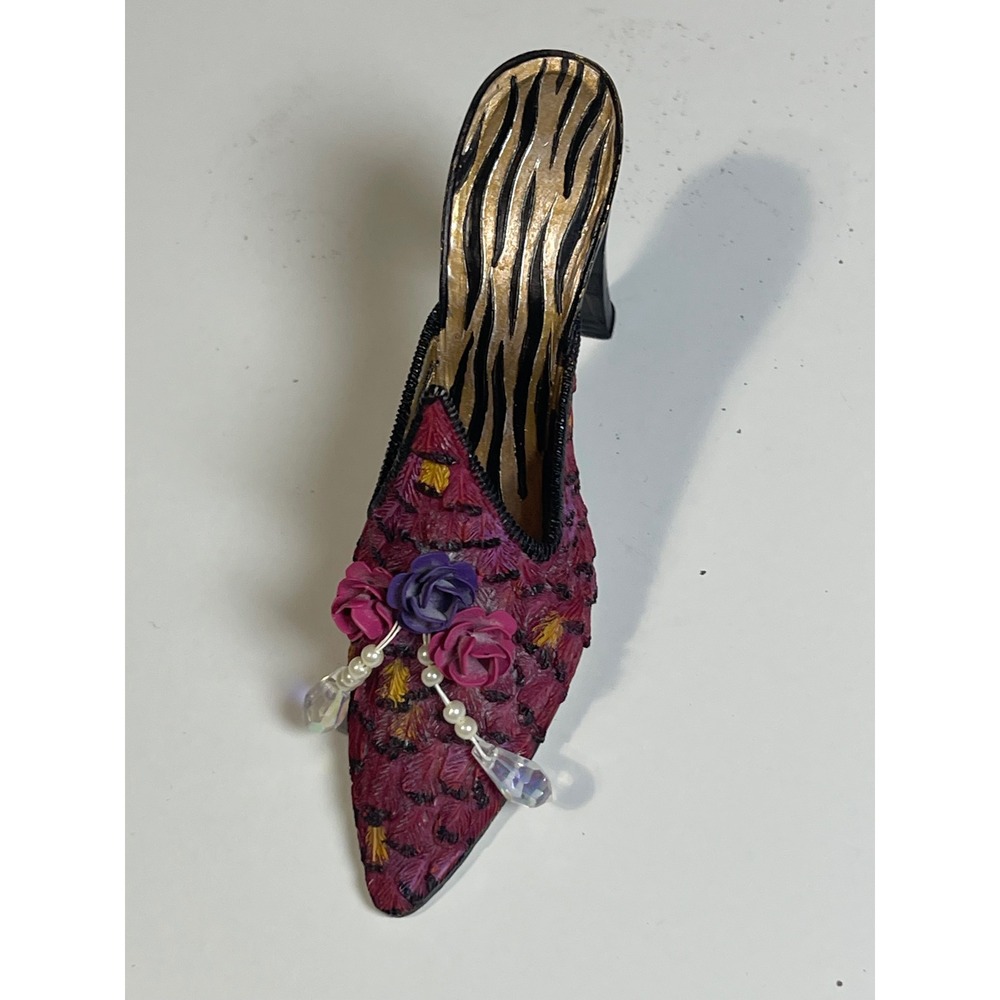 Miniature High Heel Shoe Figurine Magenta Floral Zebra Print Collectible 2 Inch